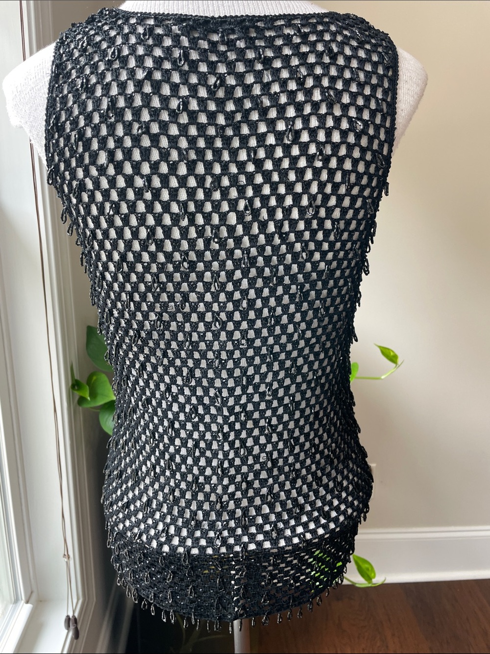 Donna Karan Black Beaded Crochet Tank - Picture 2 of 5